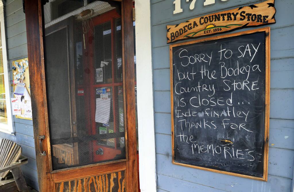 The Bodega Country Store, known for its kitschy collection of Hitchcock memorabilia and the statue of him out front, closed suddenly last week after the store owner's failure to pay rent. (John Burgess/The Press Democrat)