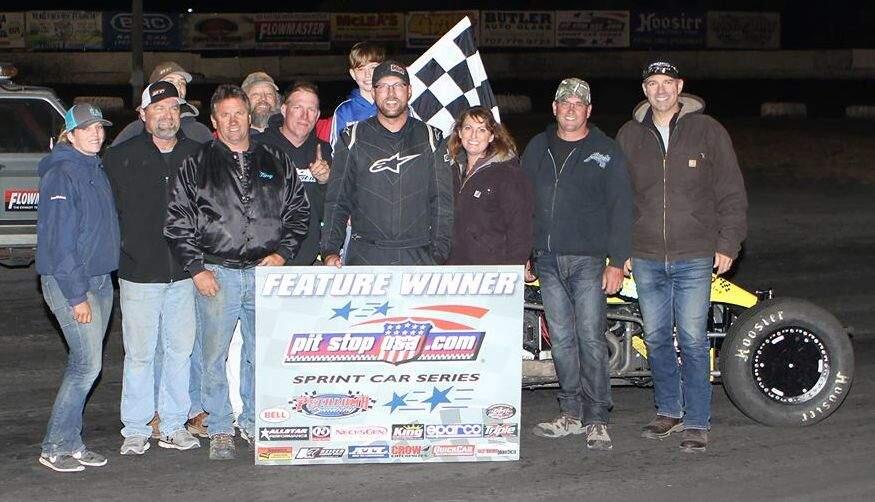 ACTION CAPTURED IMAGES PHOTOBradley Terrell and crew celebrate his Hunt Wingless Spec Sprint Series feature win.