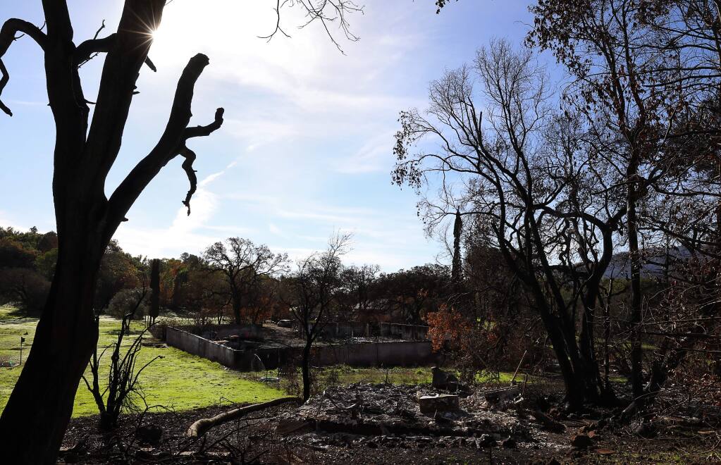 The remains of burned structures at the Audubon Canyon Ranch Bouverie Preserve on Tuesday, November 28, 2017. (Christopher Chung/ The Press Democrat)