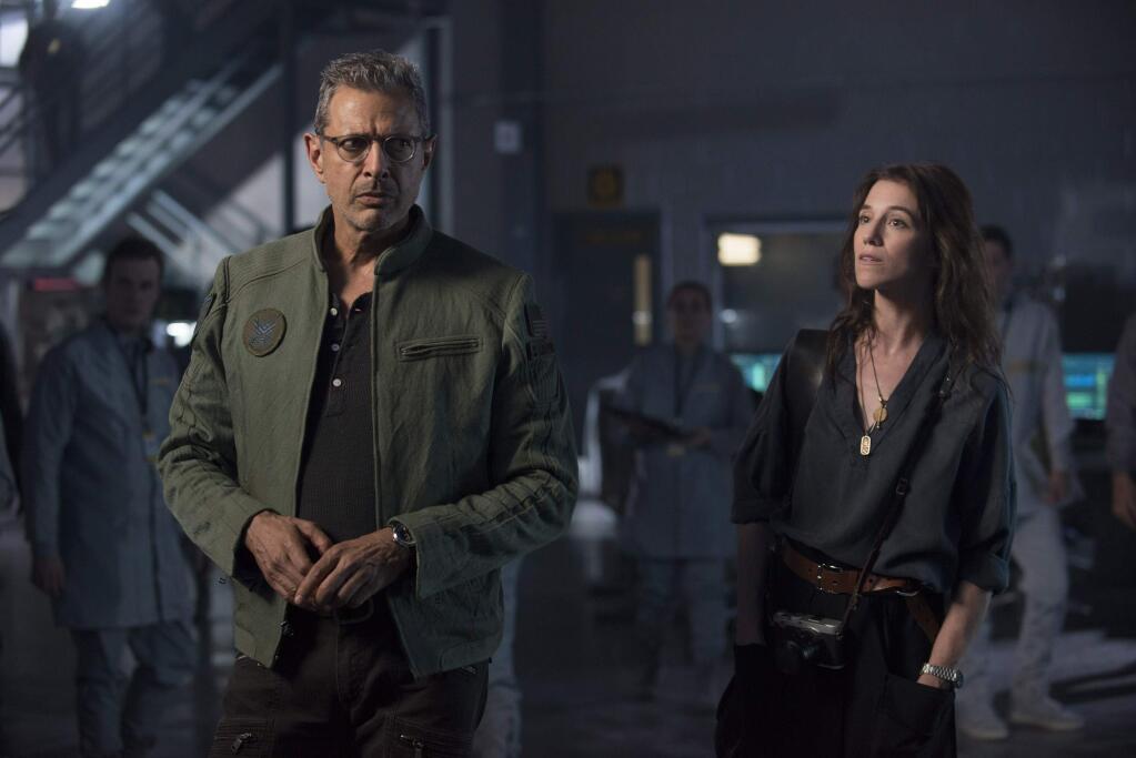 This image released by Twentieth Century Fox shows Jeff Goldblum as David Levinson, left, and Charlotte Gainsbourg as Dr. Catherine Marceaux in a scene from 'Independence Day: Resurgence.' (Claudette Barius/Twentieth Century Fox via AP)