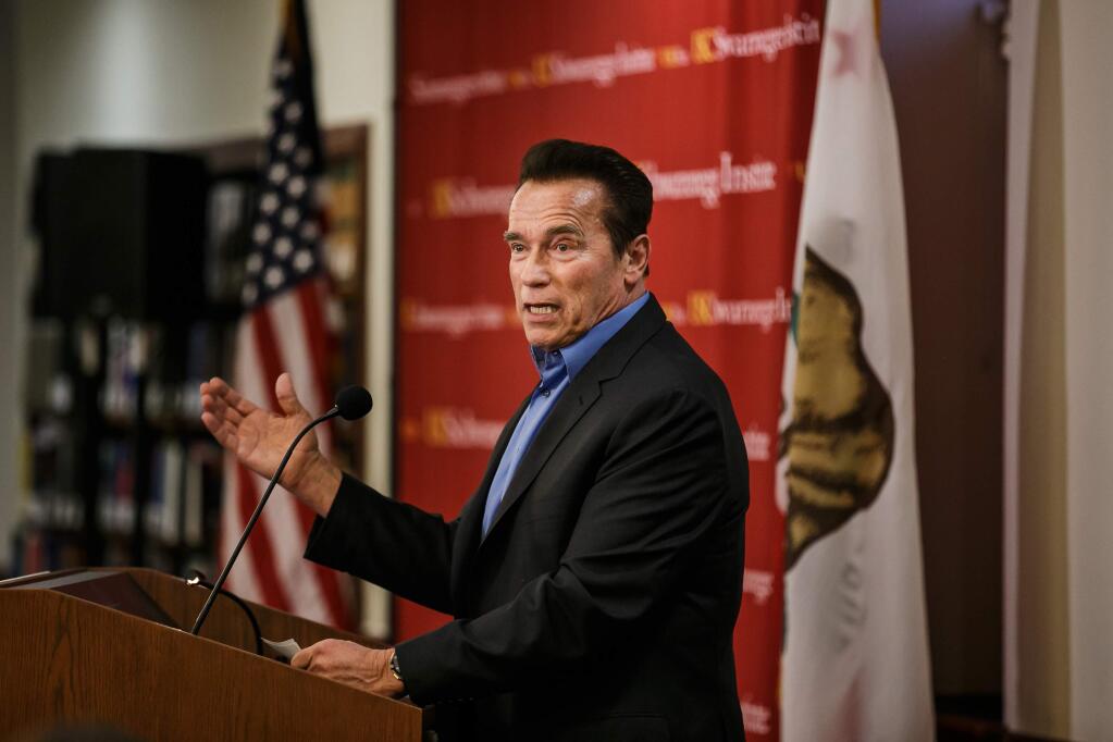 Former Governor Arnold Schwarzenegger speaks at a book event in Los Angeles, Calif., on Jan. 31, 2017. (Marcus Yam/Los Angeles Times/TNS)