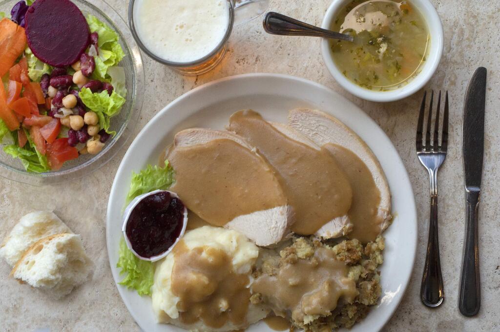 Willie Bird Special sliced turkey breast with mashed potatoes, stuffing, turkey gravy and cranberry sauce with soup or salad from Willie Bird's Restaurant in Santa Rosa. (photo by John Burgess/The Press Democrat)