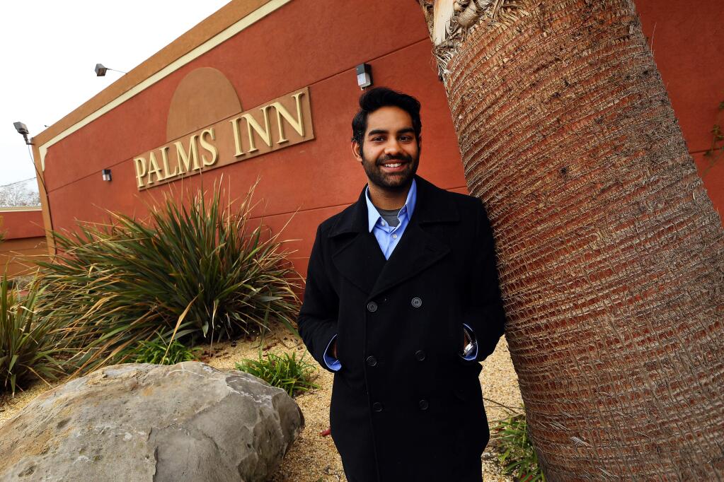 Akash Kalia, owner of The Palms Inn in south Santa Rosa, plans to convert the hotel's 104 units into permanent housing for homeless veterans and the elderly, (JOHN BURGESS / The Press Democrat)