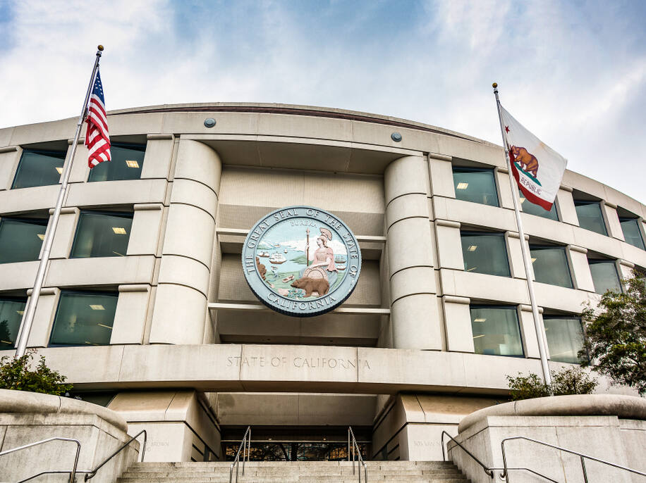 Main entrance of the California Public Utilities Commission headquarters building in San Francisco, California. (rarrarorro / Shutterstock)