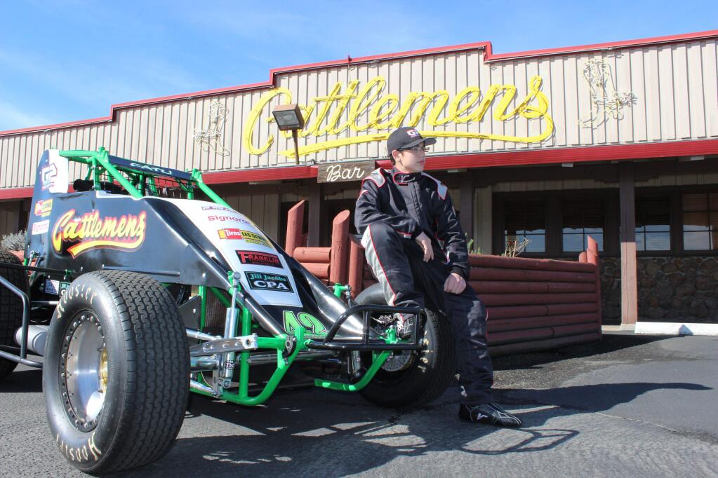 SUBMITTED PHOTOWill Fatu, 13, is hoping to have his sprint car ready for the opening of the Petaluma Speedway season Saturday night. The young driver damaged the car in a crash last weekend and is scrambling to have it ready by Saturday.