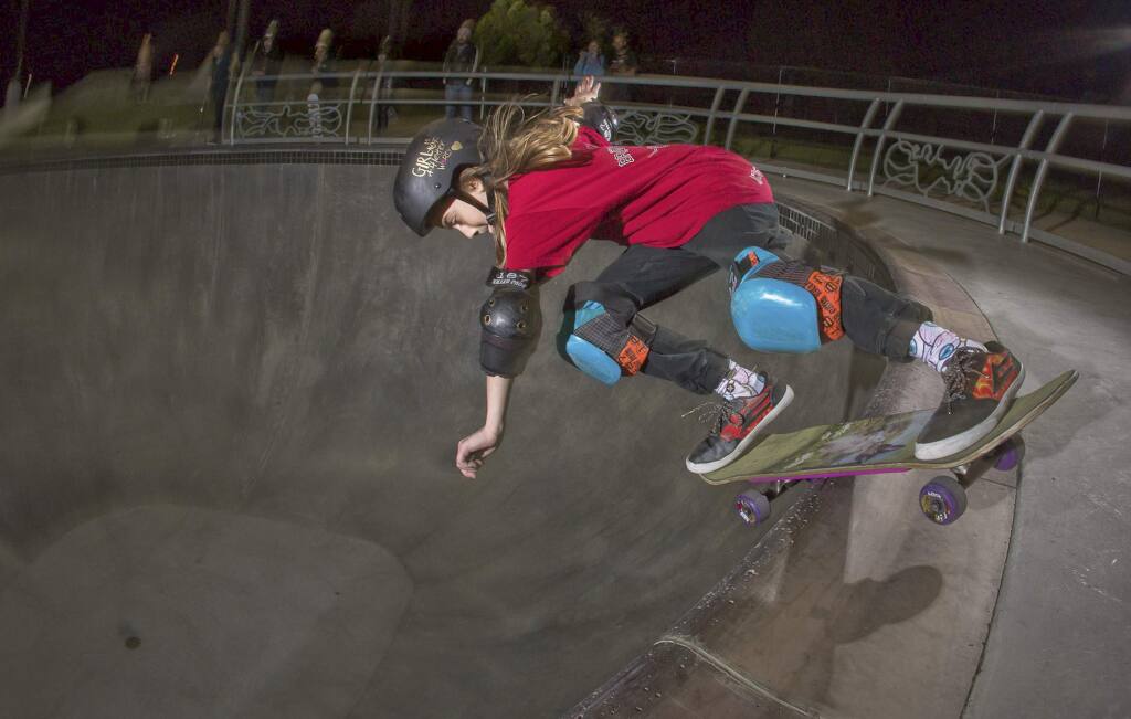 Minna Stess, 8, skateboarding. Todd Fuller/For the Argus-Courier