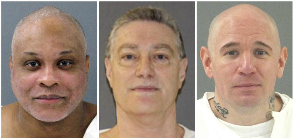 These images provided by the Texas Department of Criminal Justice, shows Texas death row inmates, from left, John Balentine, Robert Fratta, and Wesley Ruiz. Texas plans to use expired and unsafe drugs to carry out executions early this year in violation of state law, the three death row inmates allege in a lawsuit. Prison officials deny the claim and say the state’s supply of execution drugs is safe.(Texas Department of Criminal Justice via AP)