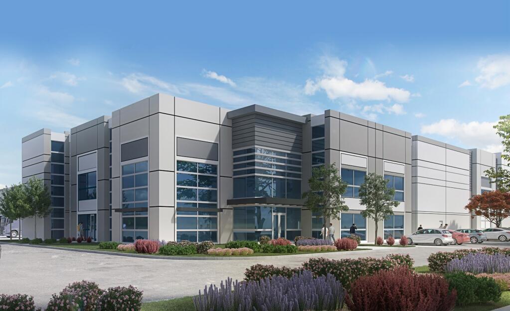 Buzz Oates in 2020 broke ground on a two-warehouse project in Vacaville Business Park with 511,000 square feet. The one in this architectural rendering is at 1051 Aviator Drive. (courtesy of JLL)