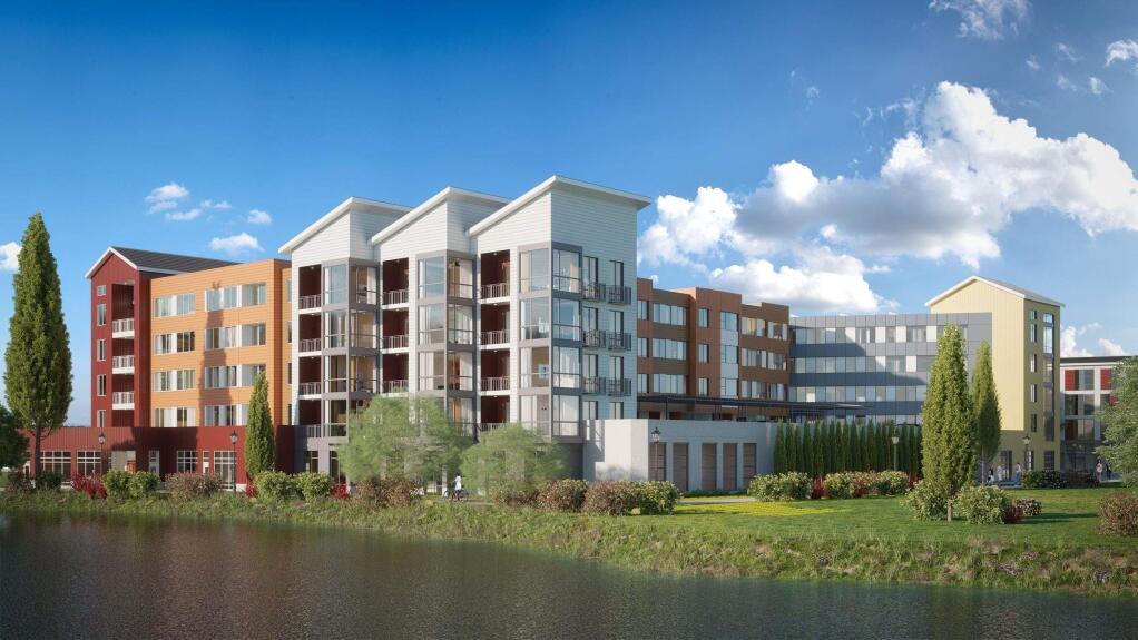 A rendering of the North River Apartment project in downtown Petaluma.