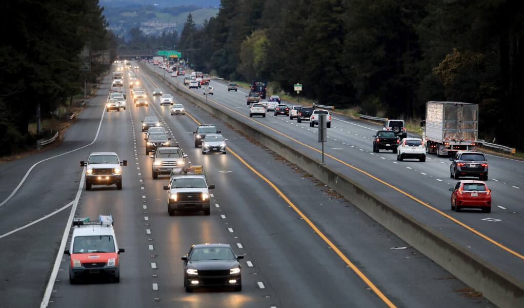 Highway 101, looking north, is a light commute at Todd Road, Tuesday, March 18, 2020. (Kent Porter/The Press Democrat)