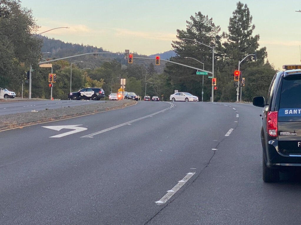 Police at the scene of a crash near Los Alamos Road and Highway 12 in Santa Rosa on Tuesday, Sept. 22, 2020. (Santa Rosa Police Department)