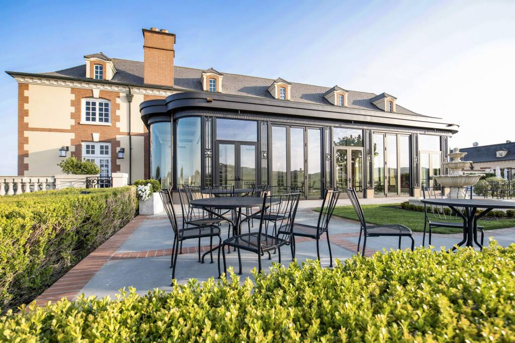 A classic conservatory based on glass pavilions in the French tradition is added in 2018 in front of the Domaine Carneros winery on the Sonoma County side of the Carneros appellation, offering great views of the estate gardens and vineyard-covered hills. (AVIS MANDEL) Aug. 14, 2018