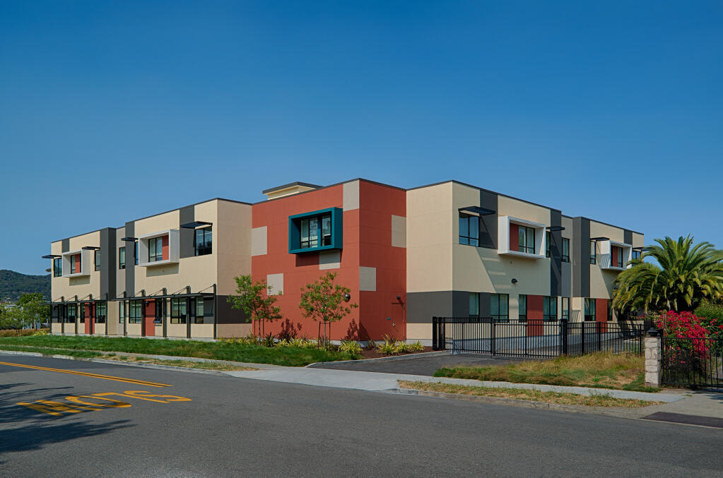Exterior massing, finished and colors blend with the neighborhood surrounding Davidson Middle Schools new STEM facilities, seen here on July 15, 2020, in San Rafael. (Courtesy of Quattrocchi Kwok Architects)