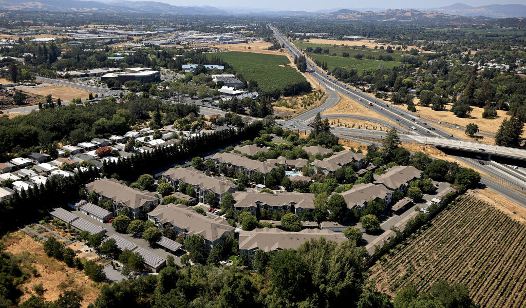 Vineyard Creek Apartments, July 16, 2021, at the intersection of Highway 101 and Airport Blvd. in Santa Rosa. (Kent Porter / The Press Democrat)
