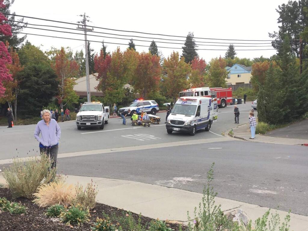 A woman trying to cross a Sebastopol street suffered major injuries in a crash at Bodega Avenue and Ragle Avenue South on Thursday, Aug. 24, 2017. (COURTESY OF PATTY FREMAN)