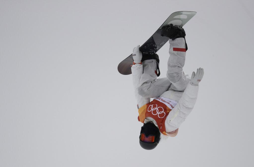 Shaun White, of the United States, jumps during the men's halfpipe finals at Phoenix Snow Park at the 2018 Winter Olympics in Pyeongchang, South Korea, Wednesday, Feb. 14, 2018. (AP Photo/Lee Jin-man)