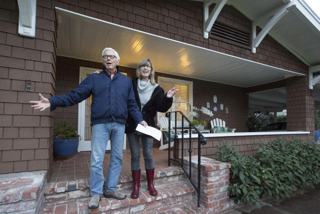 The Italians are singing from their balconies, and Sonomans are singing from their porches. Pamela and Fred Gilbert joined in with other singers on Second Street East in belting out 'Sweet Caroline'. (Photo by Robbi Pengelly/Index-Tribune)