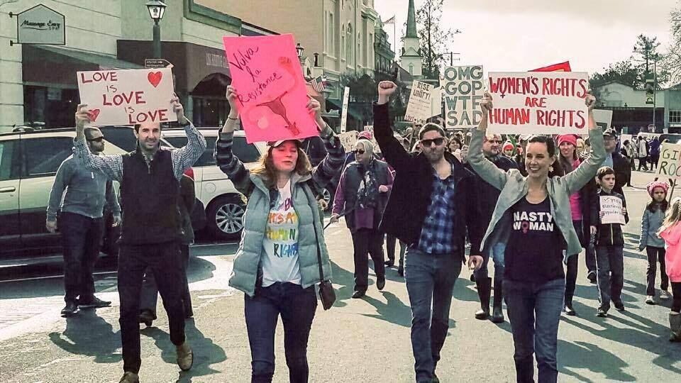 Rachel Hundley, right, marches in Sonoma's Women's March on Saturday, Jan. 21, 2017. (FACEBOOK)
