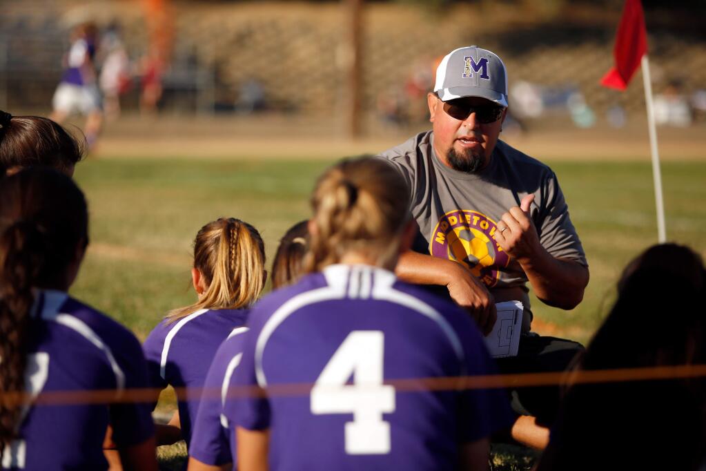 Middletown head girls soccer coach Lamont Kucer is 23-2-4 at home over his three-year tenure. “We are used to our field and we are better at home for sure. And we are better on grass for sure,” Kucer said. “Home field advantage is big for us.”(Alvin Jornada / The Press Democrat, 2017)