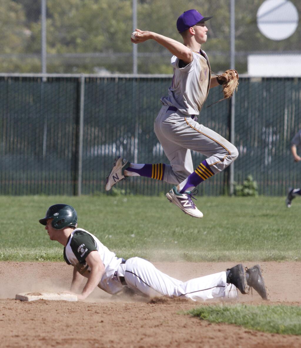Bill Hoban/Index-TribuneSonoma's Carson Snyder slides into second during Saturday's game against Ukiah. Snyder was forced at second, but he did single in the winning runs.