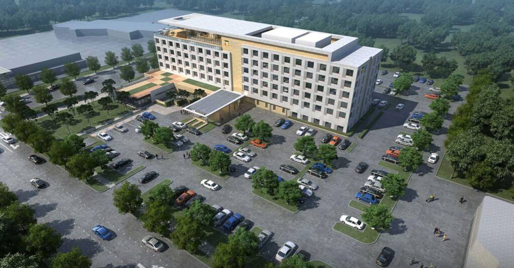 A rendering of the Hyatt Place hotel proposal working its way through Sonoma County for approval of a use permit, with plans for completion in winter 2021. (courtesy of Lowney Architecture)