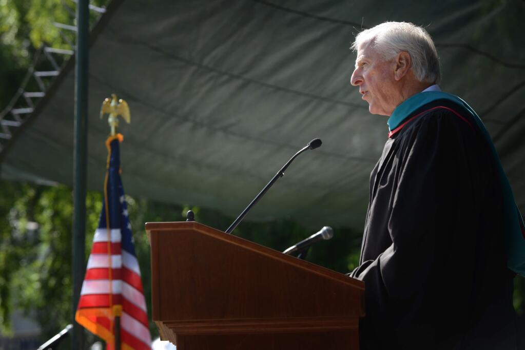 Commencement Speaker United States Congressman Mike Thompson during the Sonoma State University commencement ceremony for the class of 2015 held Saturday morning at Rohnert Park. May 16, 2015. (Photo: Erik Castro/for The Press Democrat)