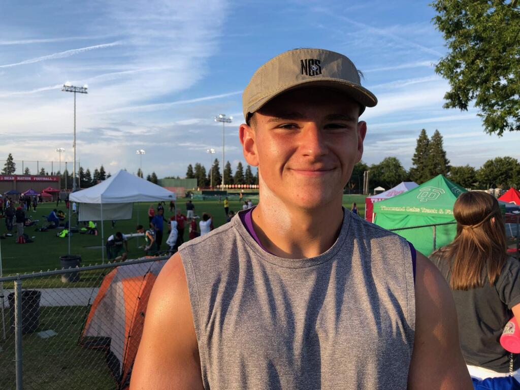 Kerry Benefield / The press DemocratMiddletown High School's Bryson Trask hit an Empire record of 181 feet, 10 inches in the discus at the state meet Friday, good for third place in the preliminaries and a spot in Saturday's final. He also qualified in the shot put.