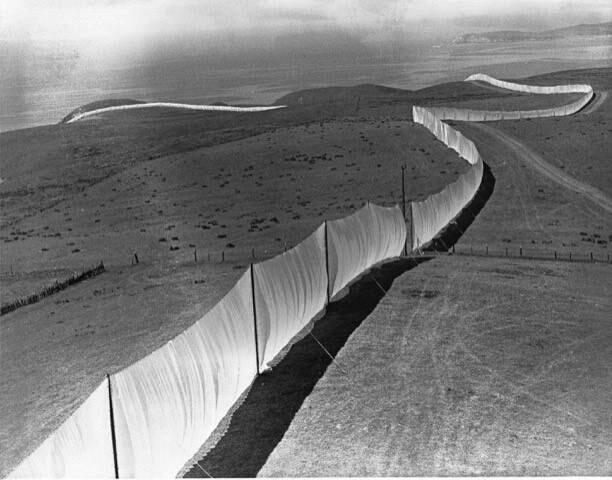 The best views of Christo's 'Running Fence' were from certain high points along the roads between Petaluma and Bodega Bay. The very best, however, were those taken from the air, such as this one by Sonoman Richard Rhodes.