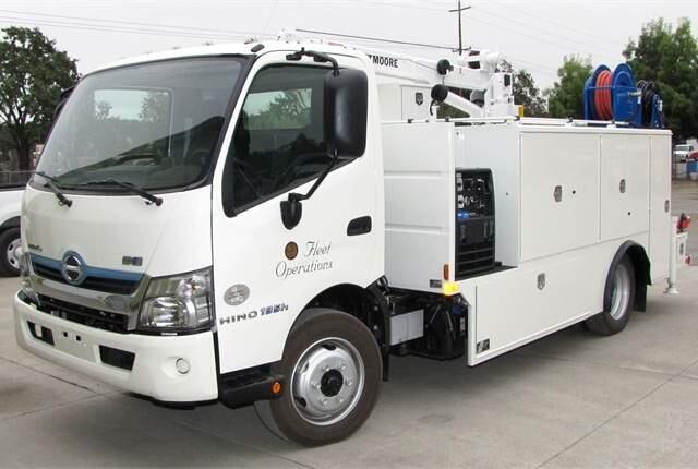 Sonoma County Fleet Operations received its first diesel-electric service vehicle, a 2014 Hino 195H hybrid, in September. The hybrid drivetrain can reduce fuel consumption by up to 30 percent from that of a conventionally powered truck. (County of Sonoma)