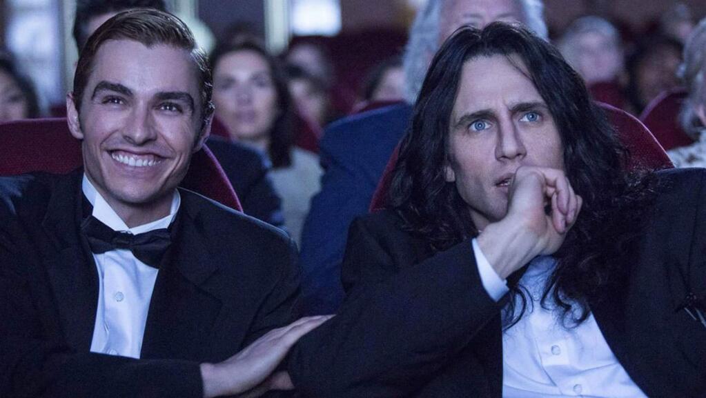 Dave Franco as Greg Sestero and James Franco as Tommy Wiseau, right, in 'The Disaster Artist,' the real life story of writer/director Tommy Wiseau, the man behind what is often referred to as 'The Citizen Kane of Bad Movies,' The Room.' (A24)