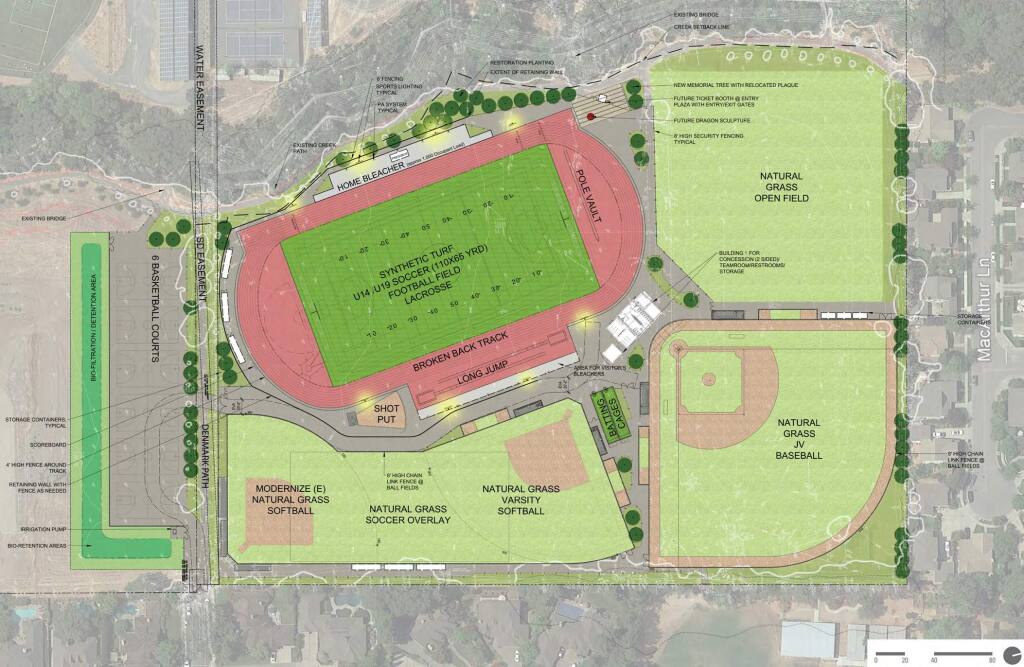 Revised site map of the proposed track and field center at Sonoma Valley High, as included in the Draft EIR released Oct. 11, 2019. (SVUSD)