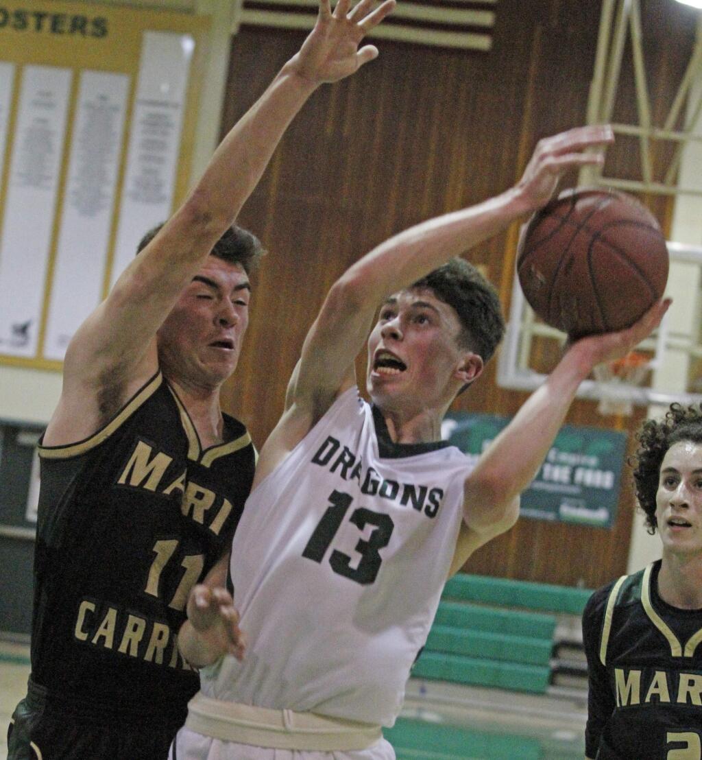Bill Hoban/Index-TribuneSonoma's Jack Boydell puts up a shot in Tuesday night's game against Maria Carrillo. Boydell had six points as the Dragons topped the Pumas 47-45.