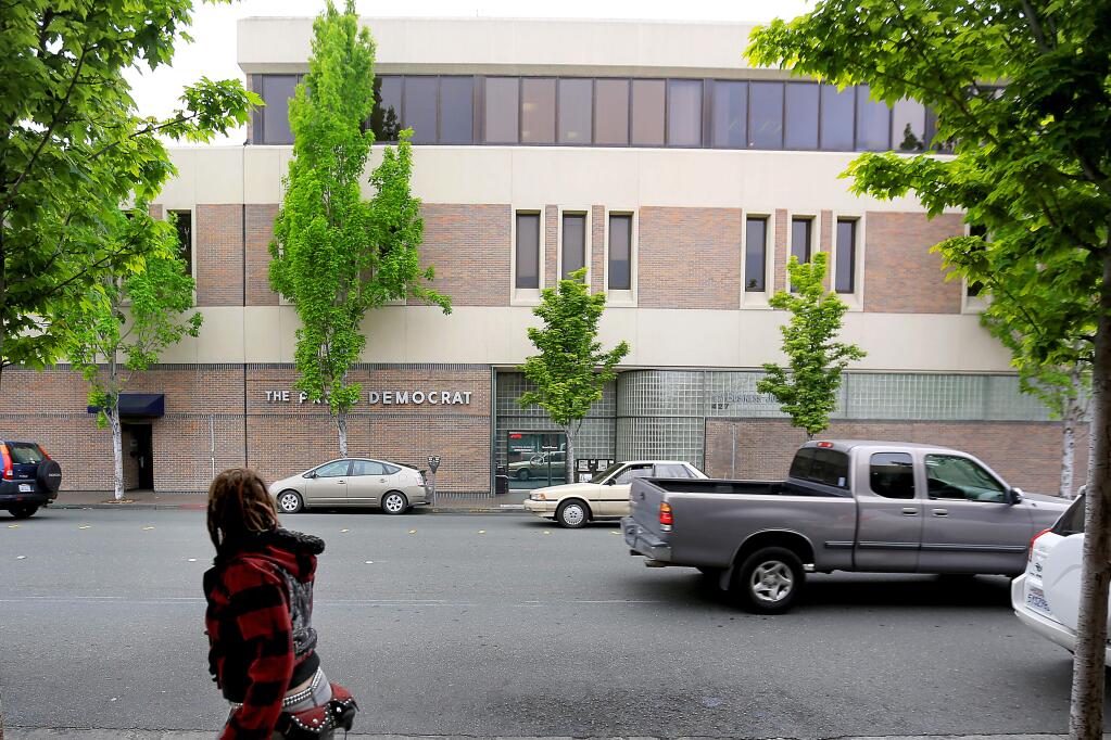 5/9/2014:E1: Cornerstone Properties has purchased the downtown Santa Rosa building that houses the publishing offices of The Press Democrat and the North Bay Business Journal. The company plans to refurbish the mostly vacant ground floor for retail or office tenants.PC: Cornerstone Properties purchased, from the Halifax Media Group the previous owner of the Press Democrat, the 58,000-square-foot downtown Santa Rosa office building that houses the publishing offices of Santa Rosa Press Democrat and the Business Journal and plans to refurbish the mostly vacant ground floor for retail or office tenants, Thursday May 8, 2014. (Kent Porter / Press Democrat) 2014