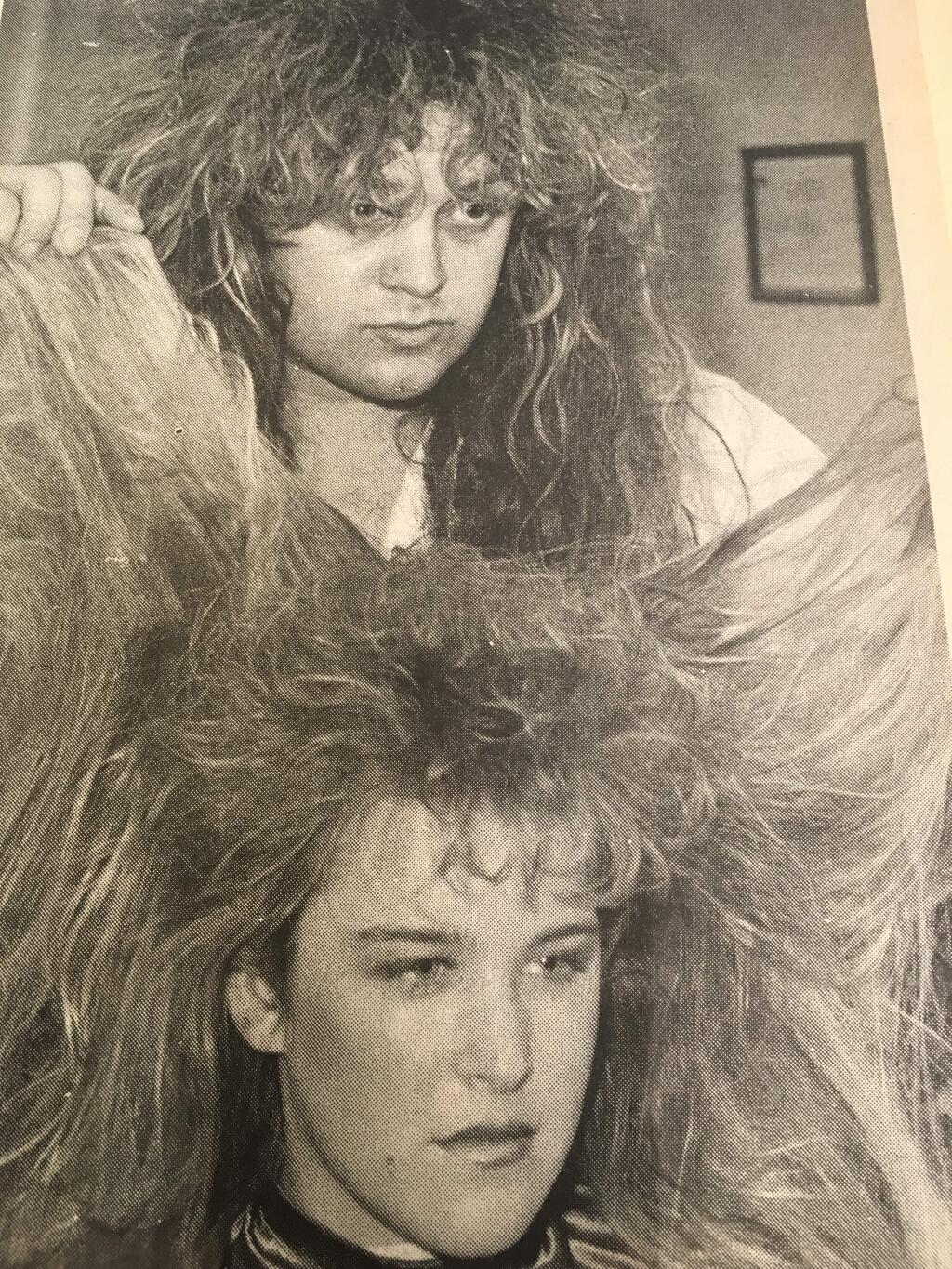 Sylist John Vogensen studying the hair of client Jennifer Hamilton in April of 1988. PHOTO BY KRISTI HUMPHREY RYDER