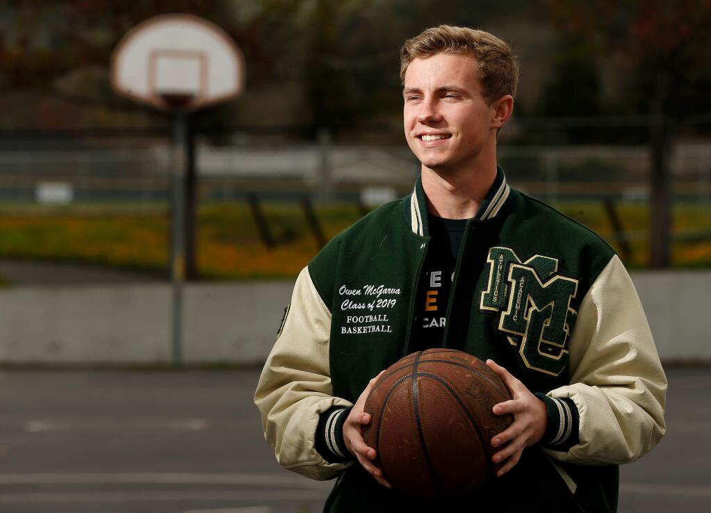 Maria Carrillo athlete Owen McGarva poses for a portrait on the outdoor basketball courts at Maria Carrillo High School in Santa Rosa on Friday, March 8, 2019. (Alvin Jornada / The Press Democrat)