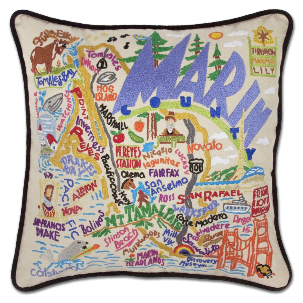 CatstudiosPetaluma-based Catstudios creates and sells pillows, dish towels, puches, glasses, fine arts prints, thermal bottles, pillow ornaments and other items emblazoned with various locations, cities, counties, schools that make gifts.