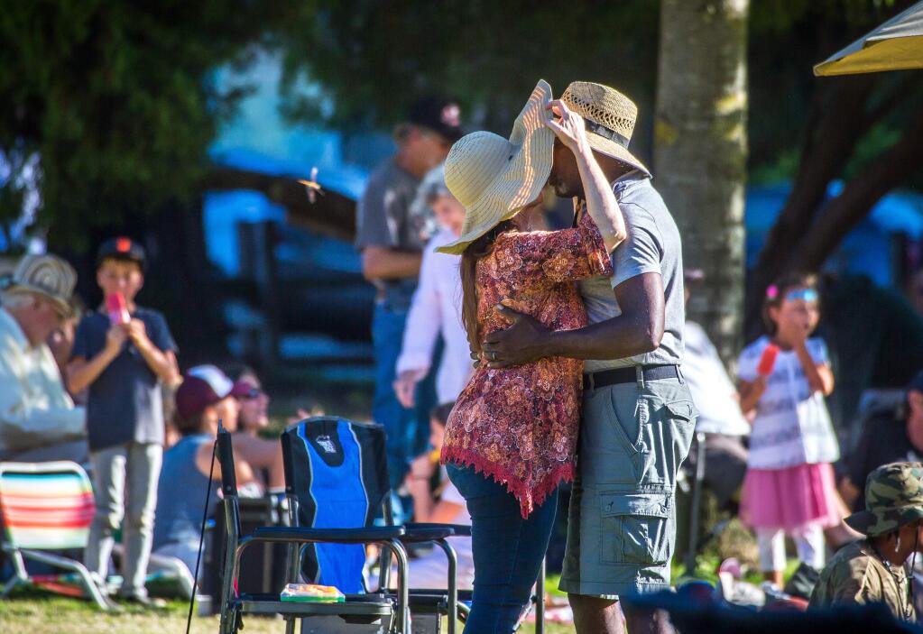 Charles and Wendy Jones dance to the sounds of Sol Horizon during a Live at the Juilliard series at Juilliard Park in Santa Rosa Calif. Sunday, July 9, 2017. (Jeremy Portje / For The Press Democrat)