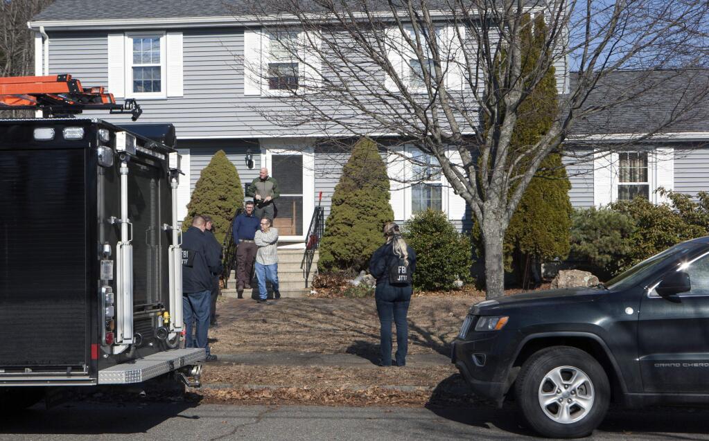 The FBI's Joint Terrorism Task Force descended on a home Thursday, March 1, 2018, at 62 Hathaway Ave., in Beverly, Mass., where Daniel Frisiello lives with his parents. Federal authorities said Frisiello, of Beverly, is accused of mailing five envelopes earlier this month with threatening messages and a white substance, which turned out to be nonhazardous. (Amy Sweeney /The Salem News via AP)