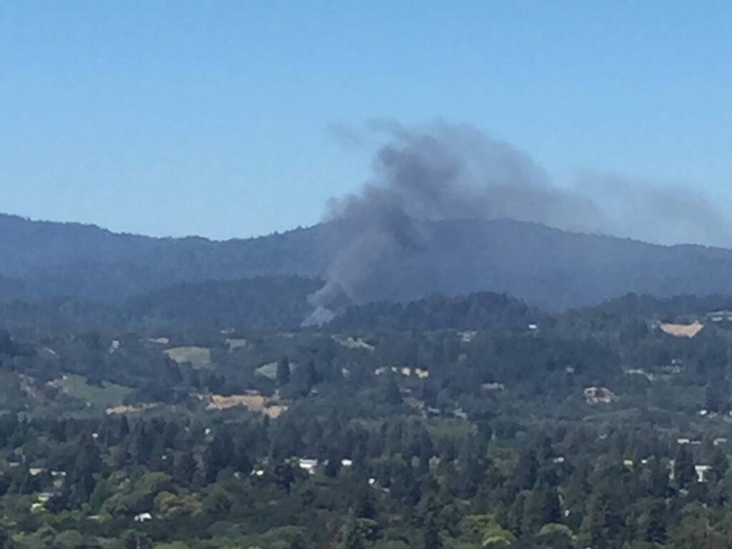 Smoke from a fire on Mill Creek Road in Healdsburg, Monday, Aug. 8, 2016. (Mark Basque)