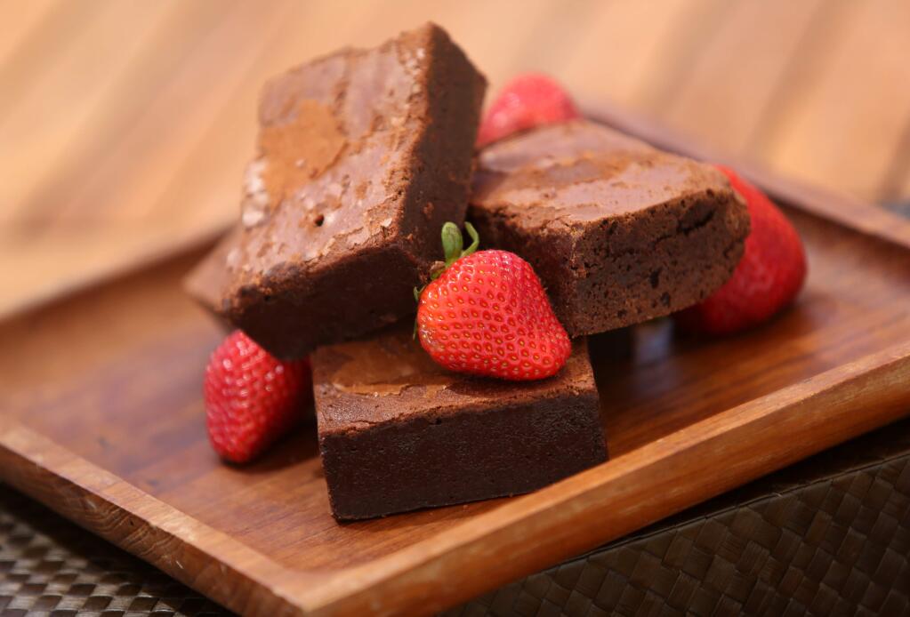 Decadent Chocolate Brownies with strawberries from The Girl & the Fig, Tuesday, July 14, 2015. (CRISTA JEREMIASON / Sonoma Magazine)