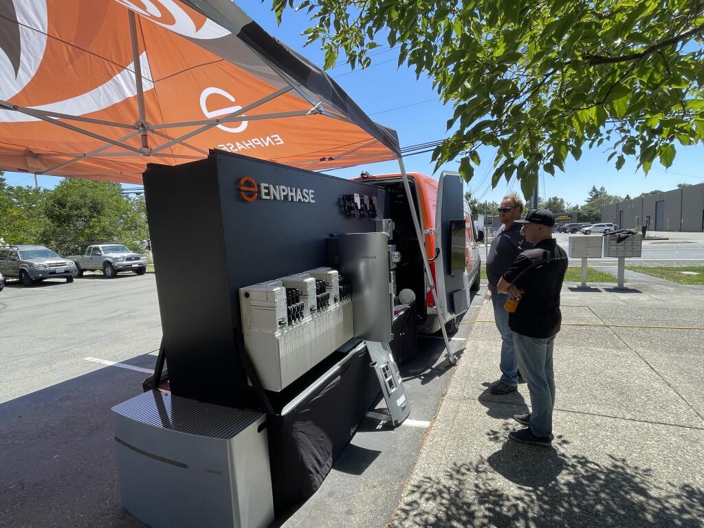 Enphase Energy brought its mobile training vehicle to the parking lot of CED Greentech in Santa Rosa in mid-July to teach people in an outdoor environment and in small groups how to install its energy storage systems. (courtesy of Enphase Energy)