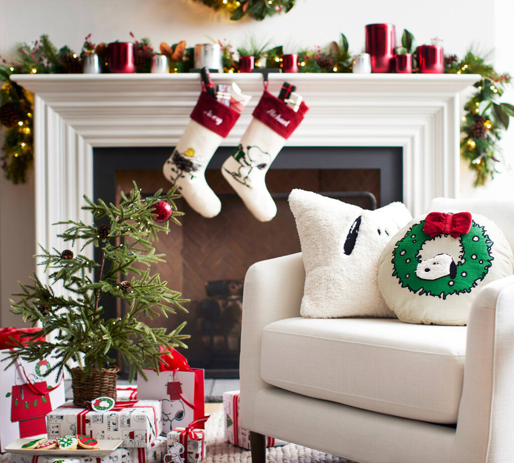 Accessories for the home featuring Peanuts characters as part of the Pottery Barn 2022 holiday collection. The company that licenses Peanuts characters had approximately $2.5 billion in annual retail sales in 2021. (Pottery Barn)