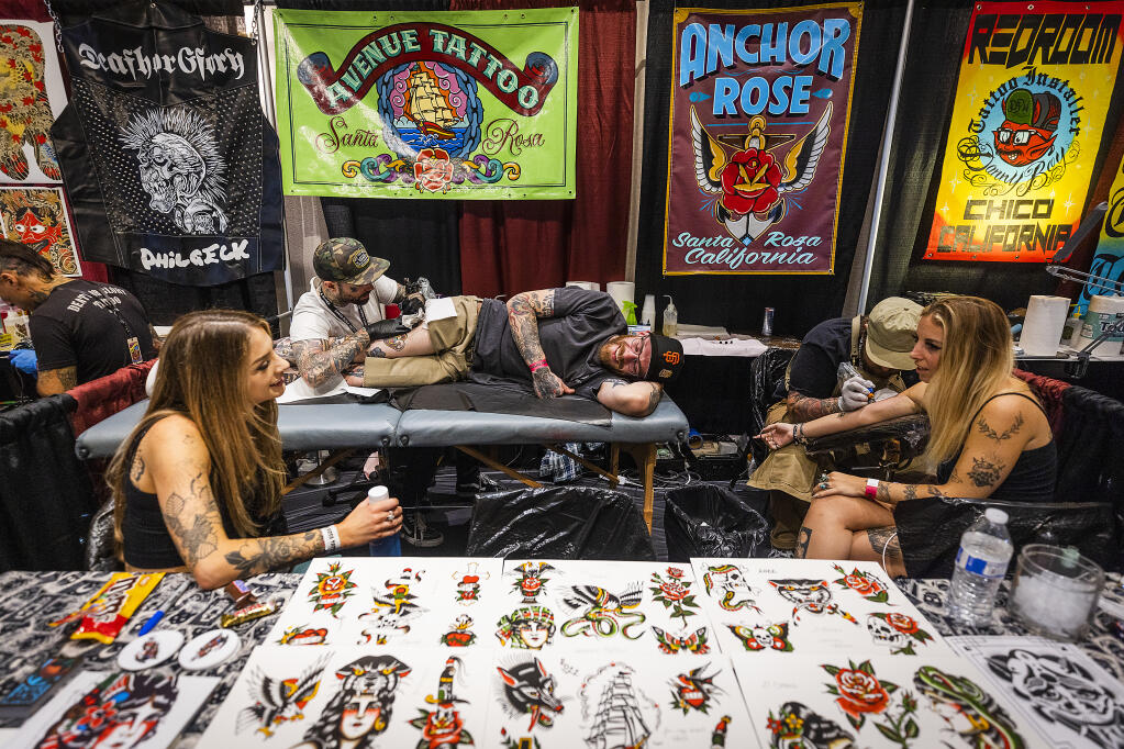 Meet and get inked by tattoo artists from Sonoma County and across the country at the Santa Rosa Tattoos & Blues Festival, Friday through Sunday, Feb. 24-26, at Flamingo Resort in Santa Rosa. (John Burgess / The Press Democrat file)