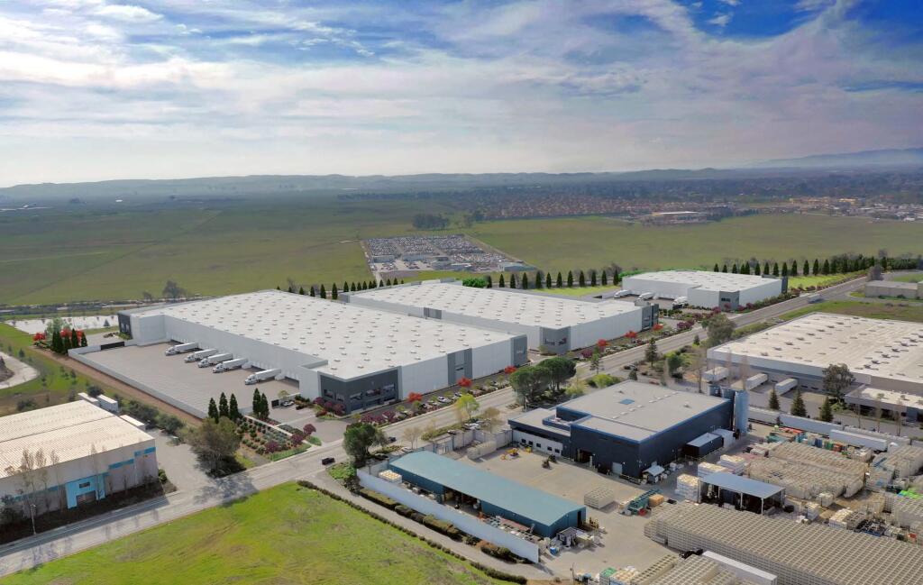 Phelan Development’s three-building, 496,825 Fairfield Commerce Center project on Huntington Drive in Fairfield. Hydrofarm, previously based in Petaluma, has preleased 175,000 square feet in one of the buildings, set for completion this year. (courtesy of JLL)