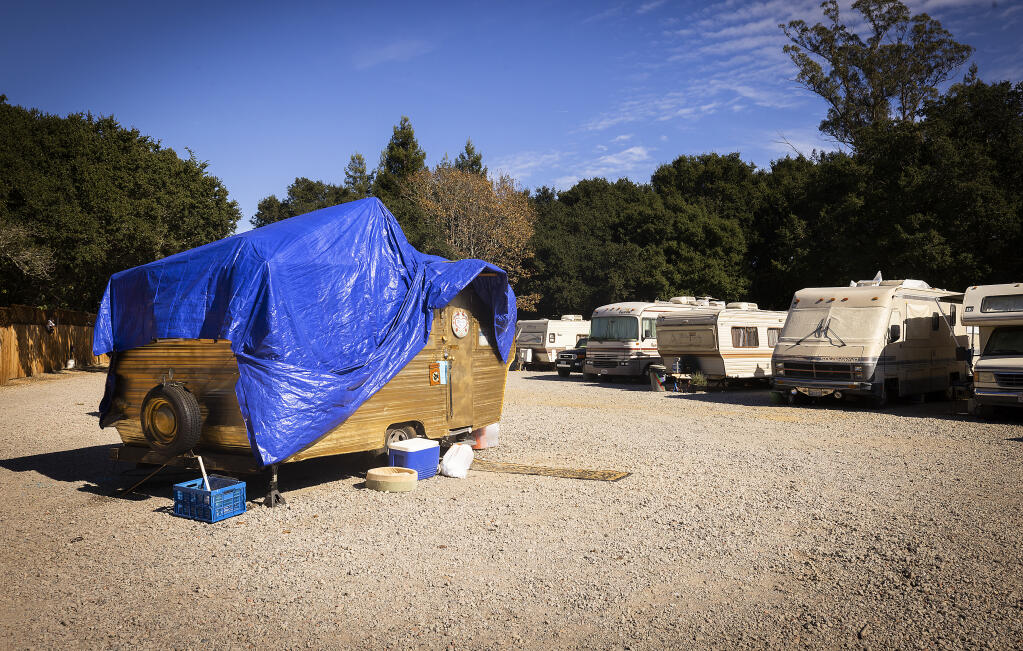 The Horizon Shine RV Village in Sebastopol was built to relocate unhoused residents living in trailers on Morris St. in Sebastopol before the town enacted their law prohibiting vehicles for habitation from parking within city limits during the day Oct. 25, 2022. (John Burgess/The Press Democrat)