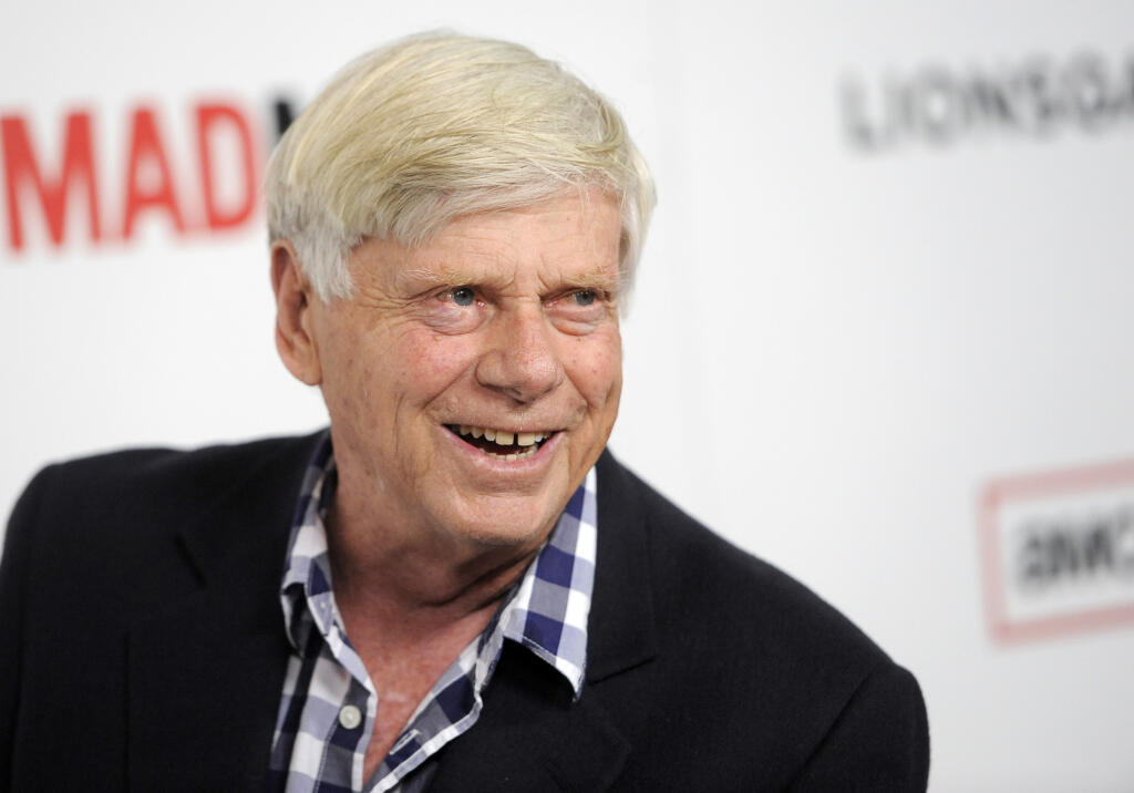 FILE - Robert Morse, a cast member in "Mad Men," appears at the season six premiere of the drama series at the Directors Guild of America in Los Angeles on March 20, 2013. Morse, who won a Tony Award as a hilariously brash corporate climber in “How to Succeed in Business Without Really Trying” and a second one a generation later as the brilliant, troubled Truman Capote in “Tru,” died peacefully at his home on Wednesday, April 20, at the age of 90. (Photo by Chris Pizzello/Invision/AP, File)