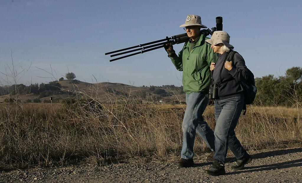 Gerald Moore and Mary Edith heading out to watch birds at Shollenberger Park in Petaluma. The Petaluma Wetlands Alliance has been granted nonprofit status. SCOTT MANCHESTER/ ARGUS-COURIER STAFF