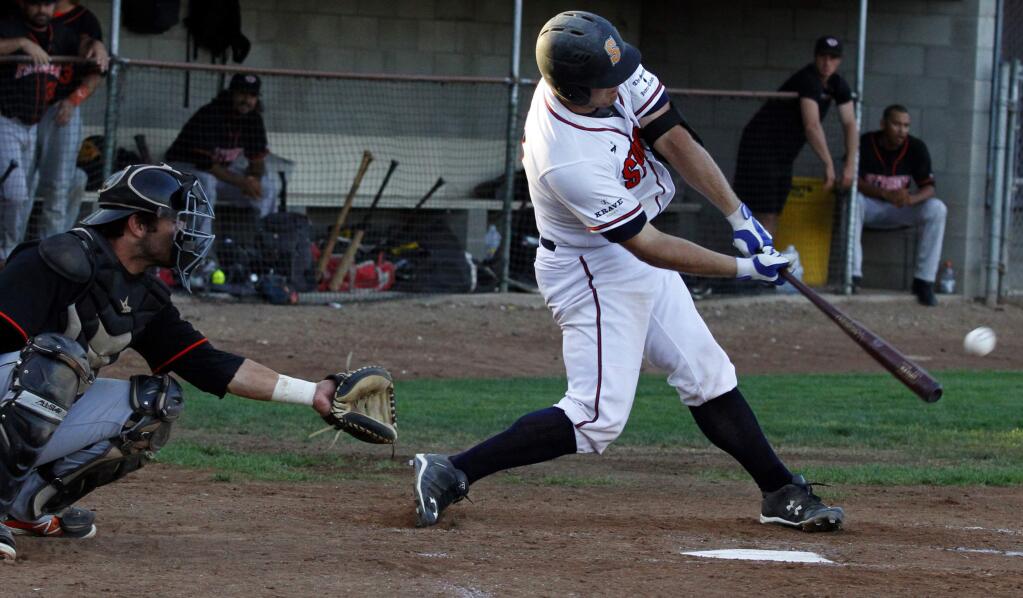 Bill Hoban/Index-TribuneStompers Andrew Parker connects for a home run in Tuesday night's game against Vallejo.