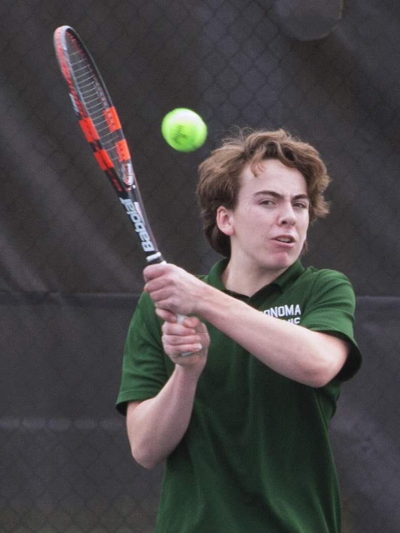 No. 2 player Trevor Griggs-Demmin is part of the Sonoma Valley Dragons' success on the courts so far this year. (Photo by Robbi Pengelly/Index-Tribune)