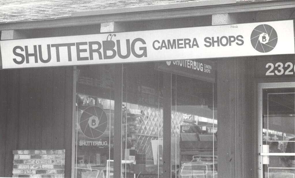 The exterior of Shutterbug Camera Shop at Santa Rosa’s Montgomery Village shopping center in the 1970s. (The Press Democrat)
